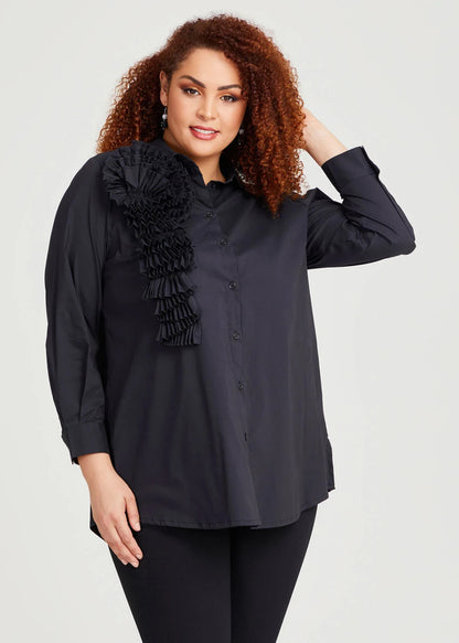 Taking Shape Cotton Rosette Shirt Black Plus Size 14 RRP $170 New