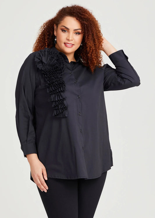 Taking Shape Cotton Rosette Shirt Black Plus Size 14 RRP $170 New