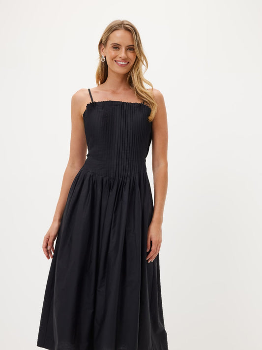 Portmans Linda pintuck dress Black 100% Cotton 16 New RRP $199.95🌹 Stunning 🌹