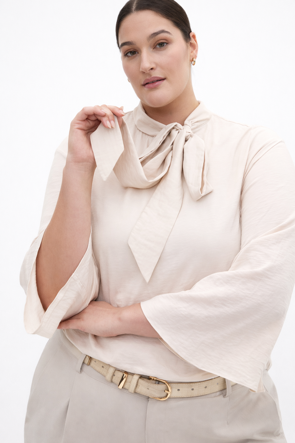 City Chic Mahalia Neck Tie Top - champagne XXL Plus size 24 New RRP $95
