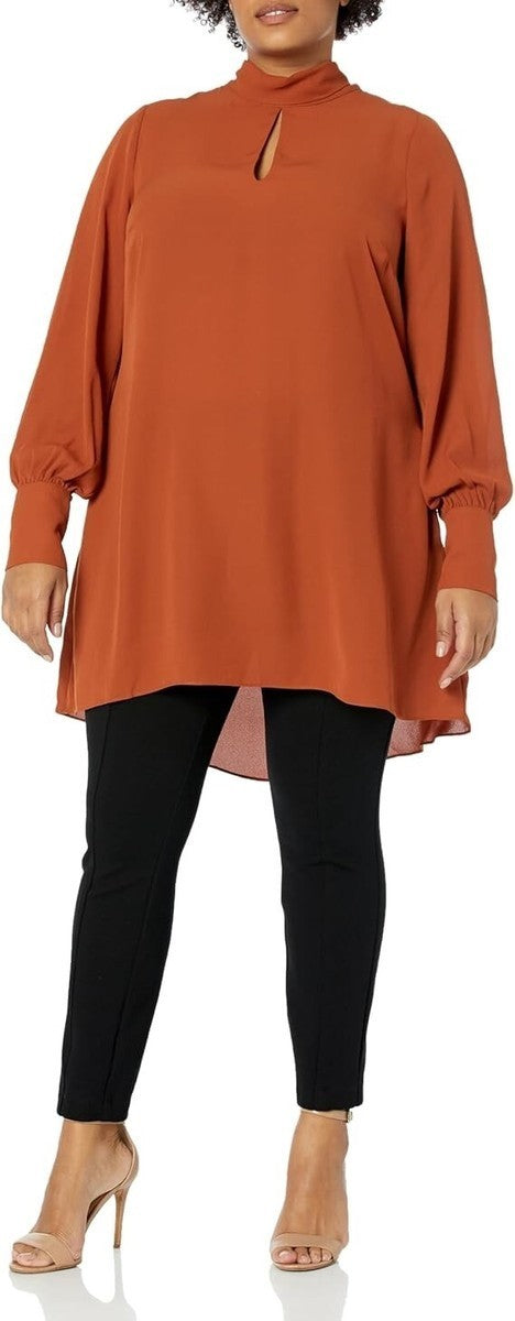 City Chic Tunic Shirt with Neck Tie Rust Plus Size M 18 RRP $90 NEW