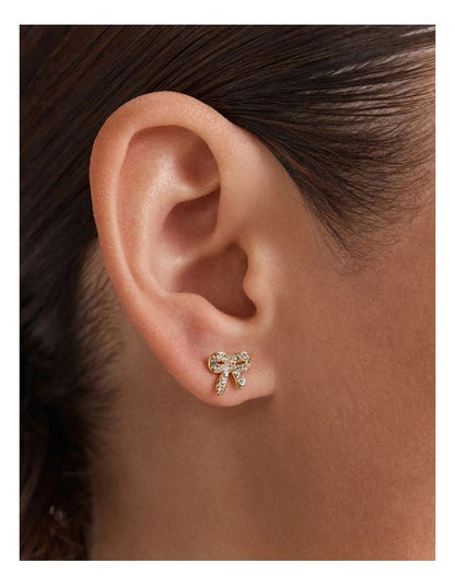 MIMCO Bow Stud Earrings Set Gold Pearl Climber Logo Studs 3 Pack RRP $99.99