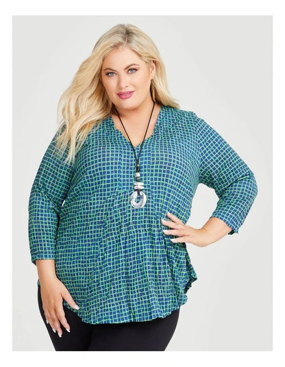 Taking Shape V-neck Bamboo Crush Top in Green Print  Plus Size 22 RRP $120 New