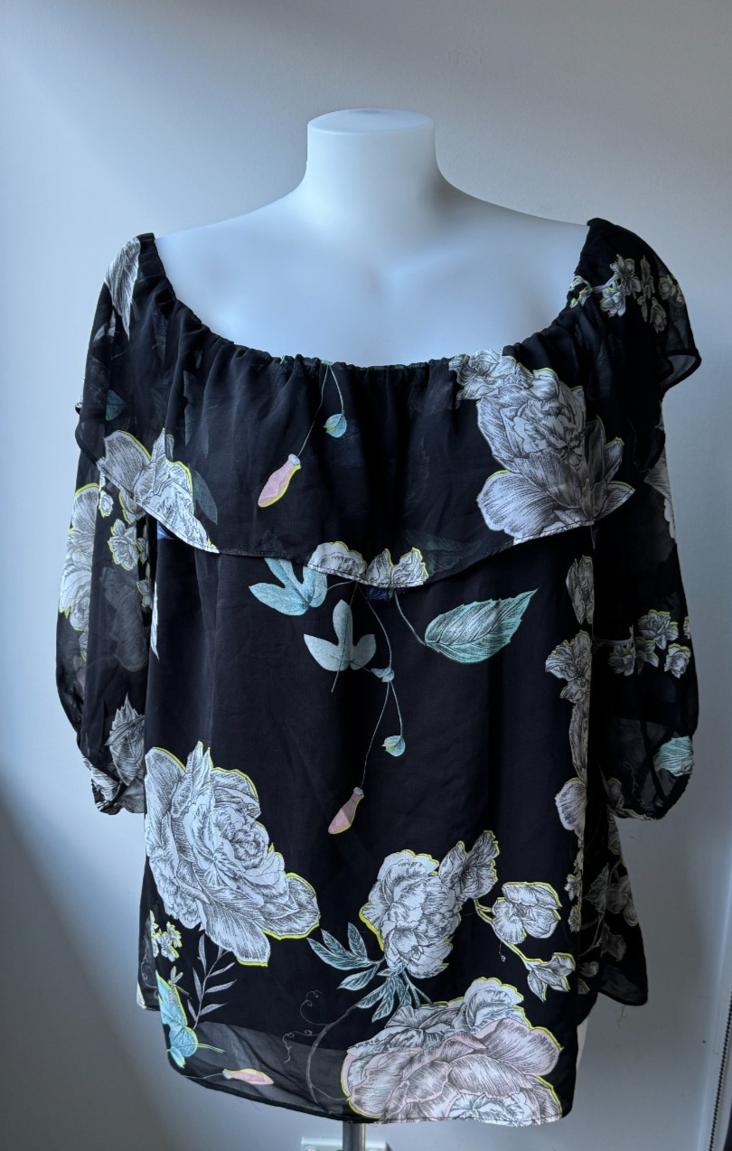 City Chic Ladies Peony short Sleeve Top Plus Size XXL 24 RRP $120 🖤 Stunning 🖤