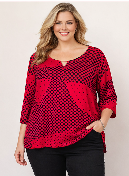 ❤️ Calvin Klein Red Polka Dot Top Plus Size 3X (22-24) Stretch Statement Piece