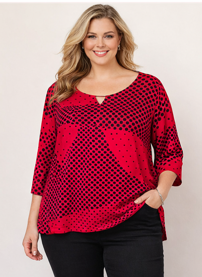 ❤️ Calvin Klein Red Polka Dot Top Plus Size 3X (22-24) Stretch Statement Piece