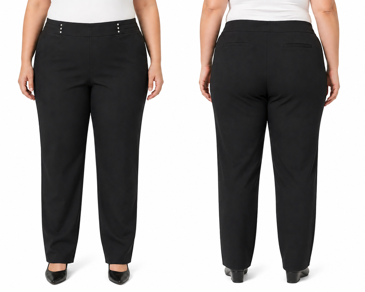 Autograph Black Pants Size 28 Full Length Stud Trim Stretch Plus NWT RRP $100