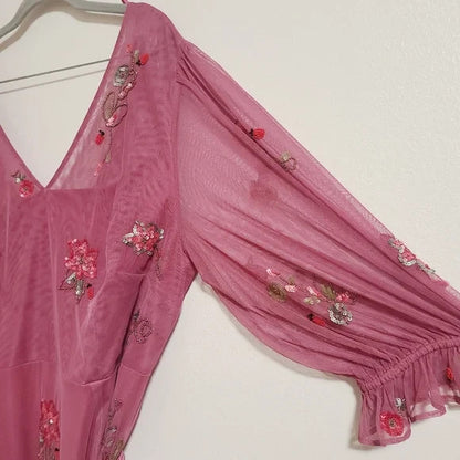Monsoon London Sabrina Embellished Midi Dress Pink Beaded New with Tags RRP $270