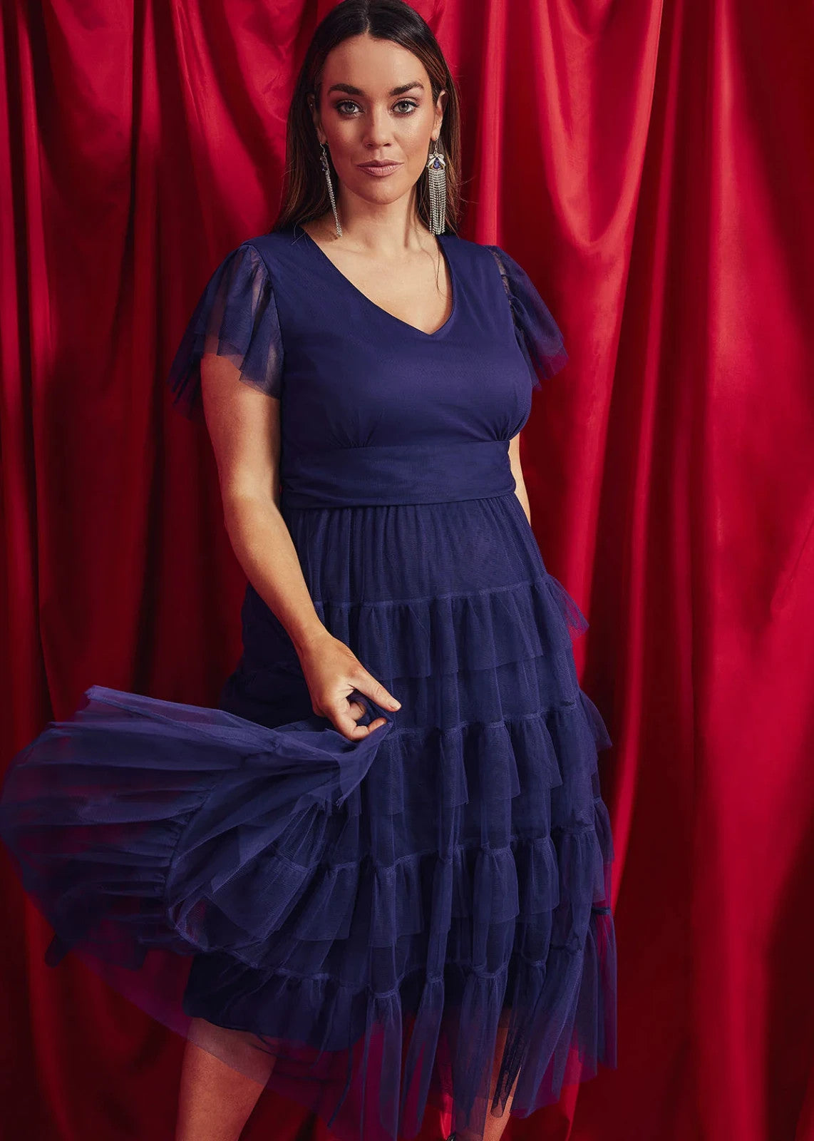 Taking Shape Cassandra Ruffle Mesh Formal Dress light Blue Plus Size 20 RRP $250