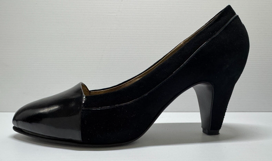 Stylish Black Patent  Black Leather and Suede Shoes Pumps Size 8.5 Aus 39 Eu