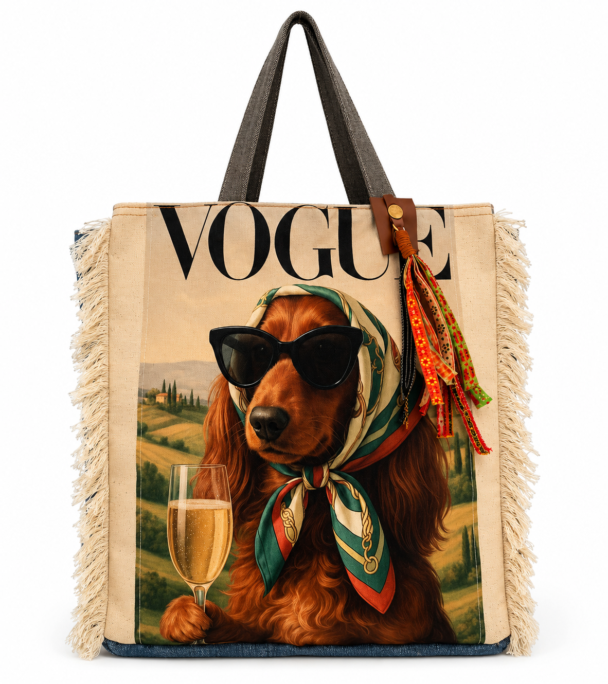 ⭐ “Vogue Paws” Fringe Tote Upcycled Denim Tote Bag – Handmade Eco-Friendly -NEW