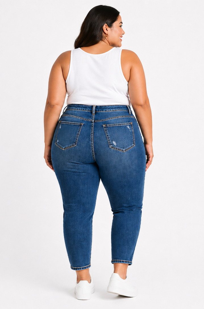 💙BeMe 7/8 Length  Distressed Jeans Plus Size 28 Stretch Dark Wash💙New with Tag