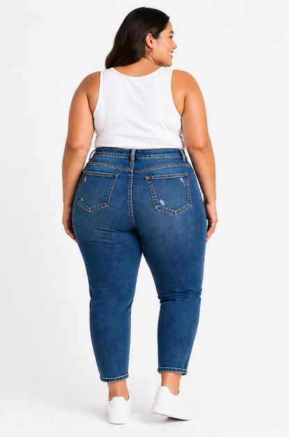 💙BeMe 7/8 Length  Distressed Jeans Plus Size 28 Stretch Dark Wash💙New with Tag