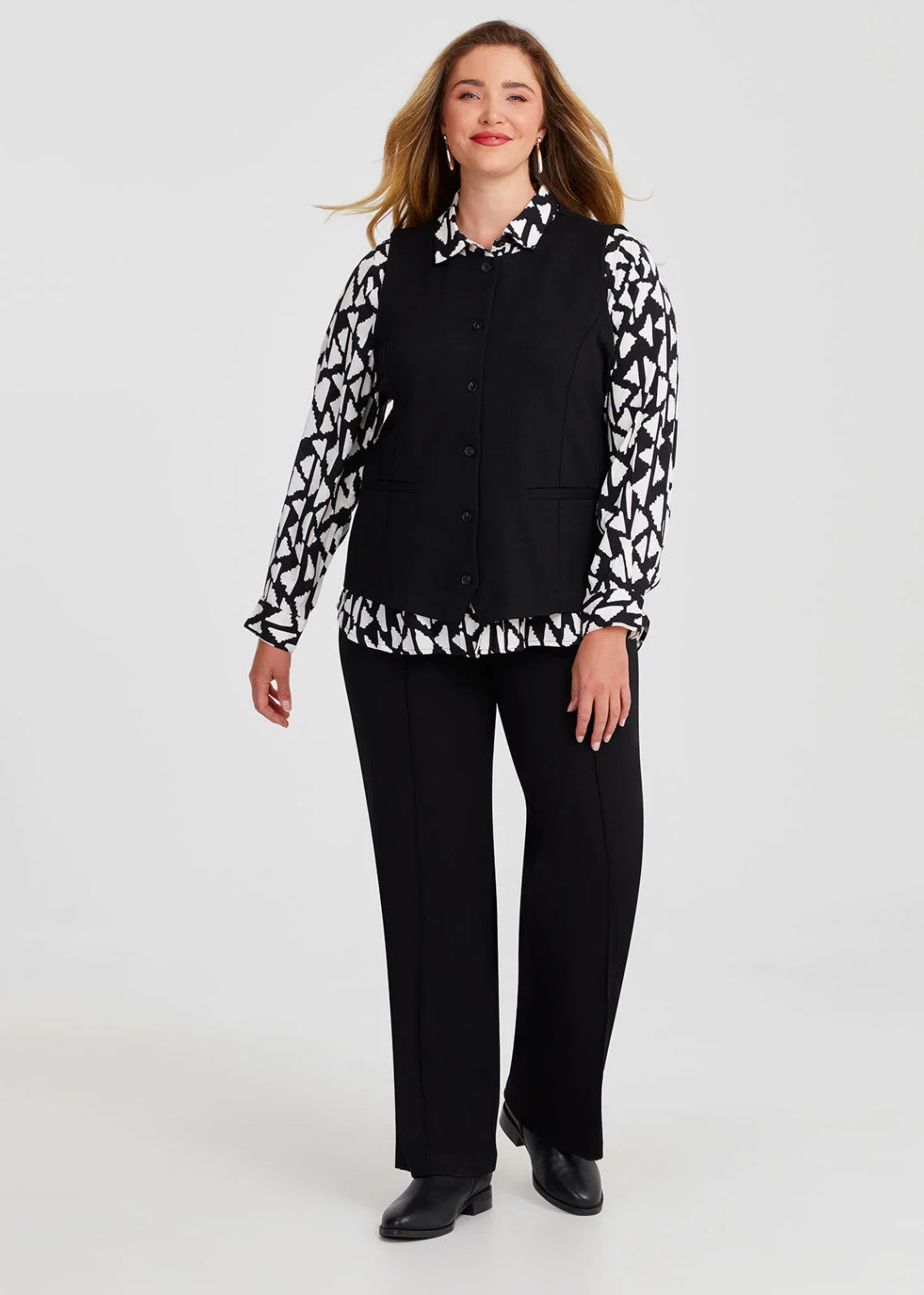 Taking Shape Natural Aztec Print Shirt Black & White RRP $140 New with Tags 12