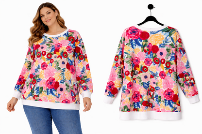 🌸 Taking Shape Cotton Floral Sweatshirt Plus Size 28 Bright Print  🌸  As New
