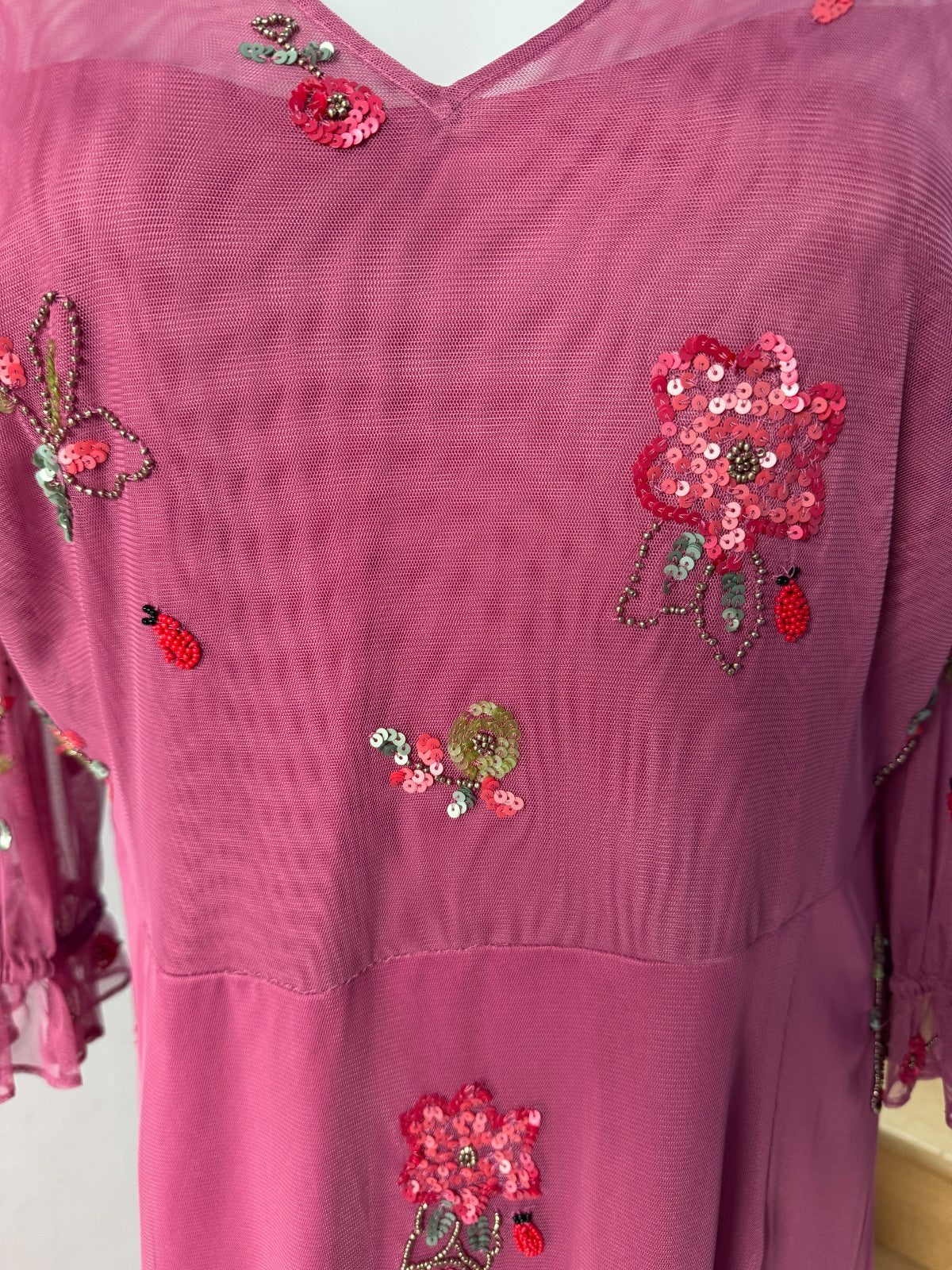 Monsoon London Sabrina Embellished Midi Dress Pink Beaded New with Tags RRP $270