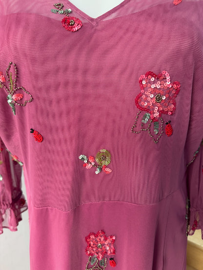 Monsoon London Sabrina Embellished Midi Dress Pink Beaded New with Tags RRP $270