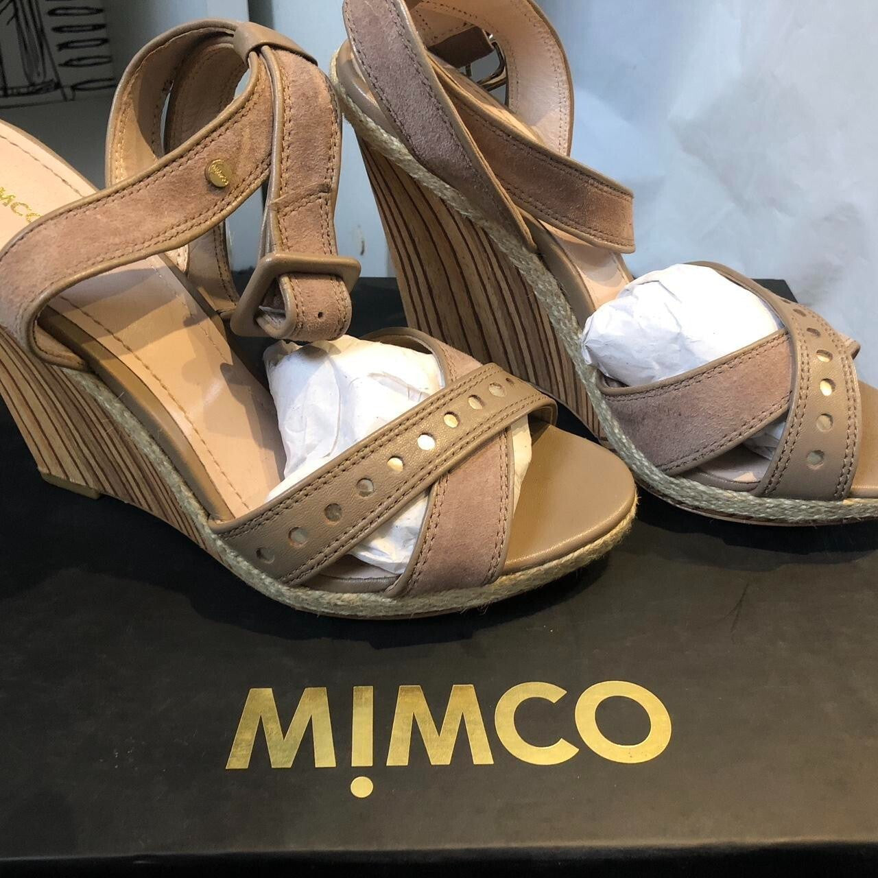MIMCO All Leather Flatform Wedge Heels Sandals - Tan - EU 40 / AU 9 As New