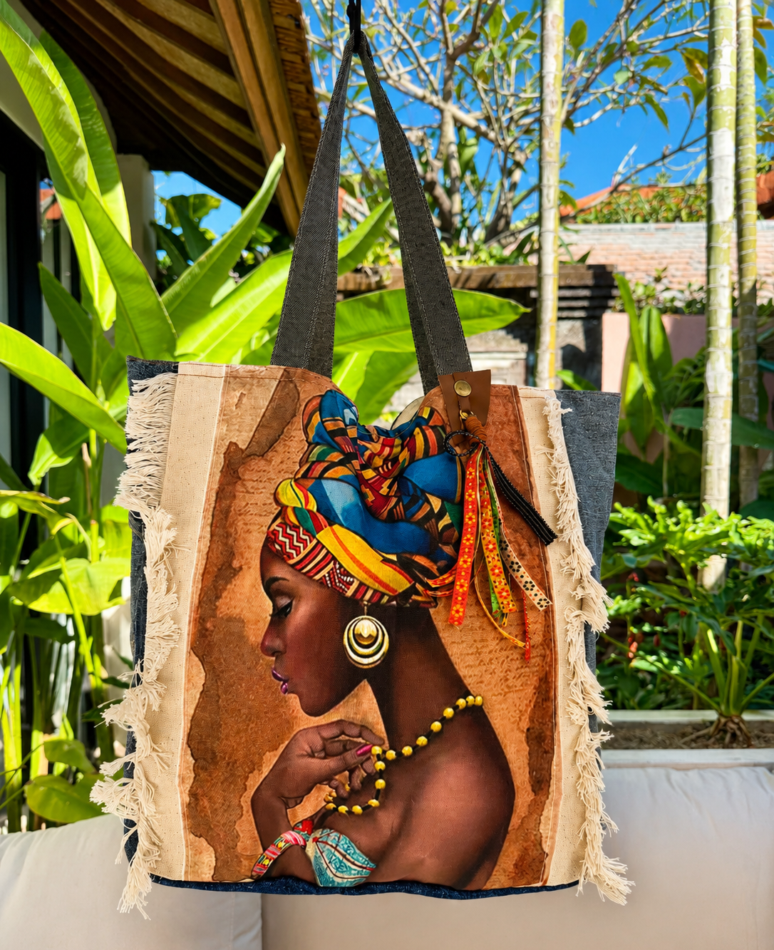 ⭐ Upcycled Denim Tote Bag “Tribal Beauty” – Handmade Eco-Friendly -NEW
