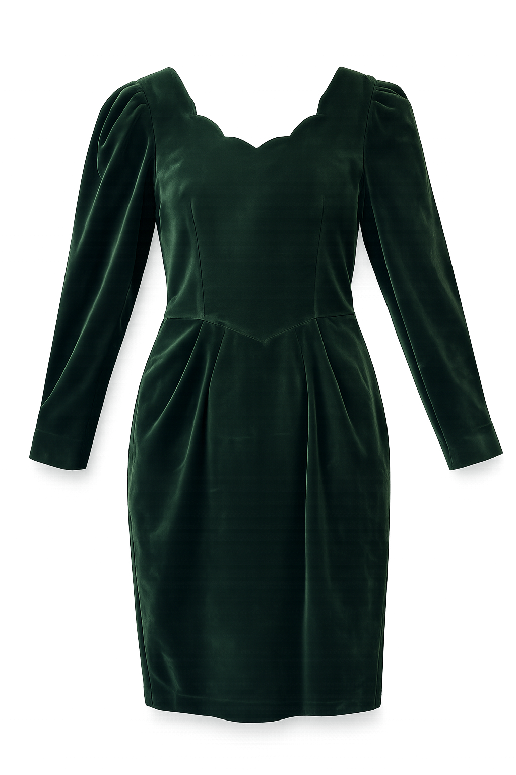 Vintage 80s Green Velvet Dress Size 14 PRINCIPLES Scalloped Neck Basque Waist