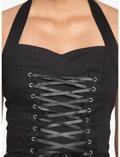 Hearts & Roses London Black Gothic Tiered Halter Dress 14 As New