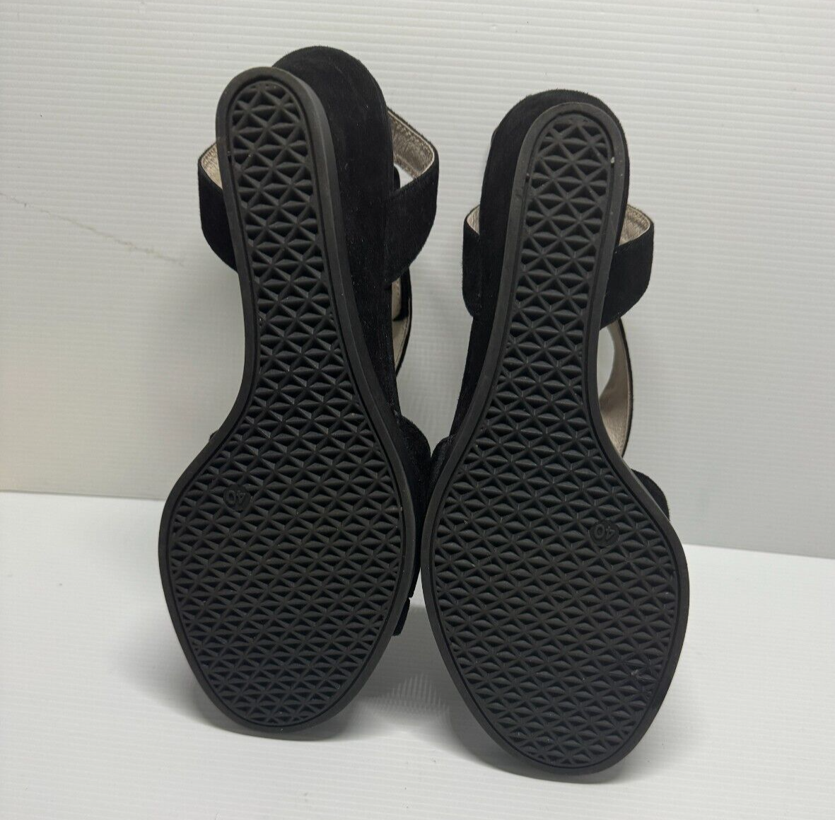 TAKING SHAPE Black Suede Wedge Peep Toe Leather Shoes Size 40 As New RRP $150