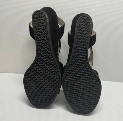 TAKING SHAPE Black Suede Wedge Peep Toe Leather Shoes Size 40 As New RRP $150