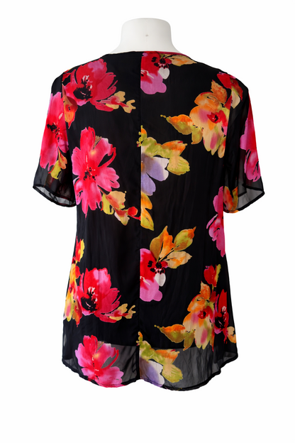 Taking Shape Bouquet Satin Burnout Top Plus Size 14 Floral Blouse 🖤 Stunning 🖤