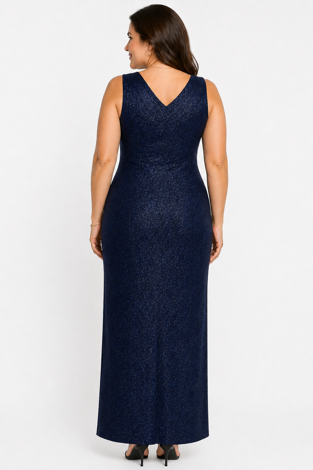 Navy Lurex Evening Maxi Dress Womens Size 14 Sparkle Formal Cowl Neck As New