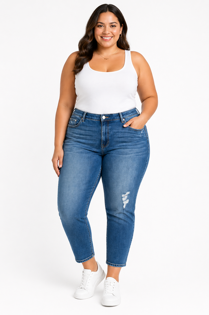 💙 BeMe 7/8 Length  Distressed Jeans Plus Size 28 Stretch Denim 💙New with Tag