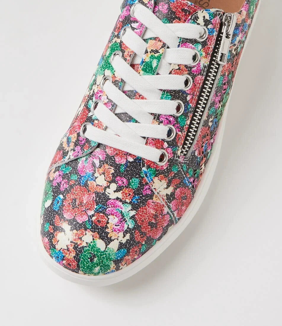 Diana Ferrari Zarina Bright Paint Floral Leather Sneakers New Size 40 RRP $170