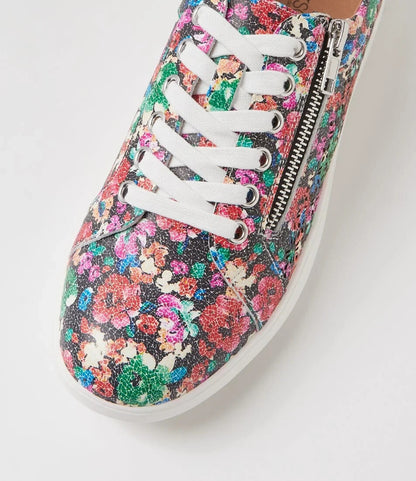 Diana Ferrari Zarina Bright Paint Floral Leather Sneakers New Size 40 RRP $170