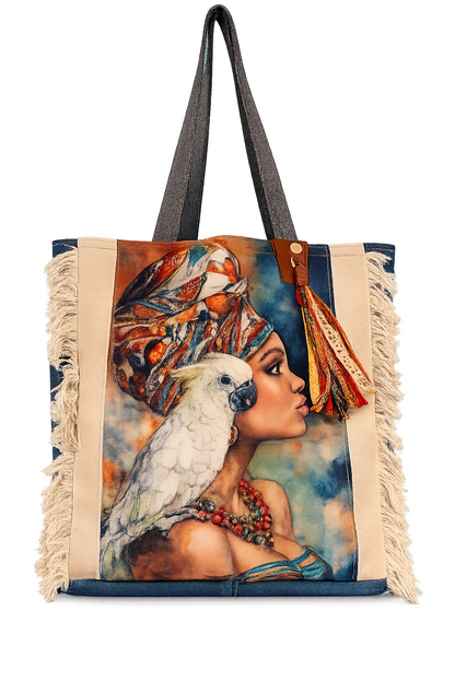 ⭐ Upcycled Denim Tote Bag “Exotic Soul” – Handmade Eco-Friendly -NEW
