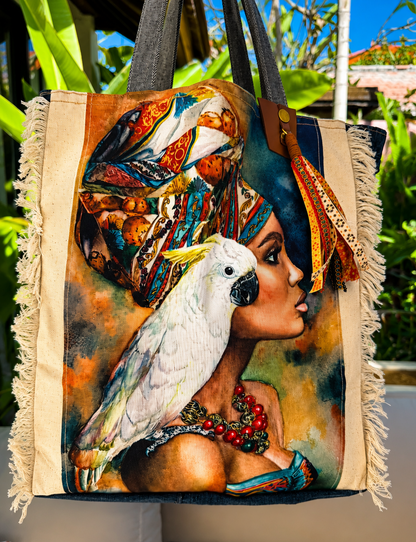 ⭐ Upcycled Denim Tote Bag “Exotic Soul” – Handmade Eco-Friendly -NEW
