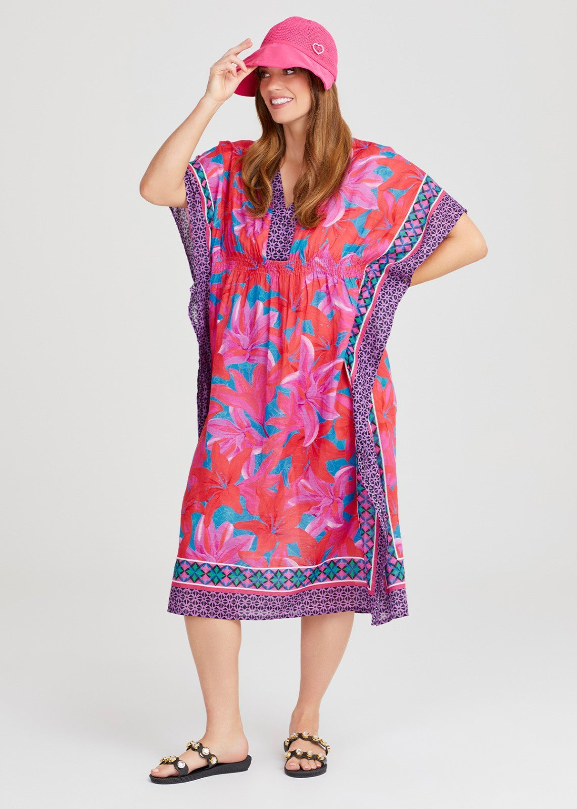 Taking Shape Long Printed Poncho Plus Size 14-18 Bright & Cool for Summer RRP$90