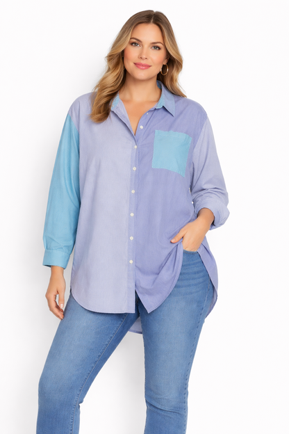 Taking Shape Cotton Stripe Boyfriend Shirt Plus Size 16 Blue Colour Block Button