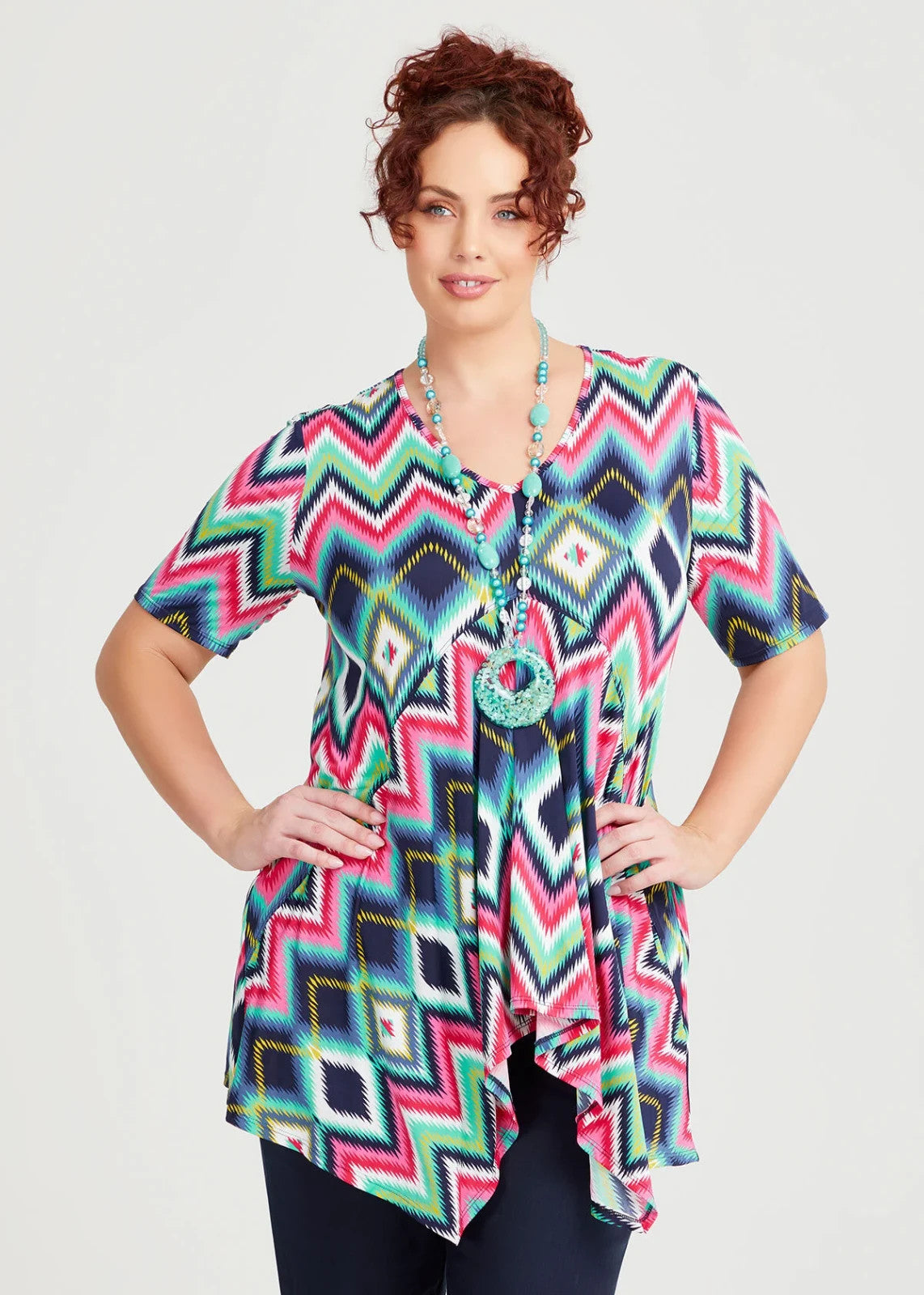 Taking Shape TS Multicoloured V Neck Tunic Top Plus Size 14 New RRP $120