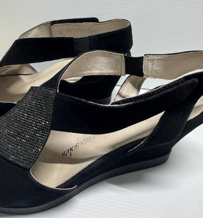 TAKING SHAPE Black Suede Wedge Peep Toe Leather Shoes Size 40 As New RRP $150