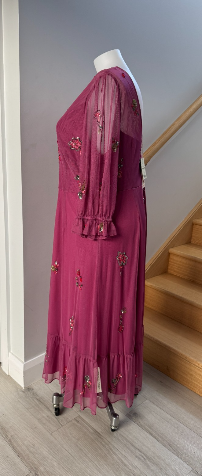 Monsoon London Sabrina Embellished Midi Dress Pink Beaded New with Tags RRP $270