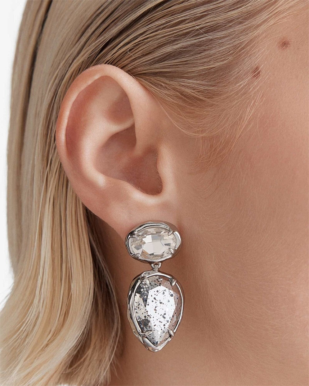 MIMCO Earrings Reflective Drop Silver Crystal Silver Tone New Genuine RRP $99