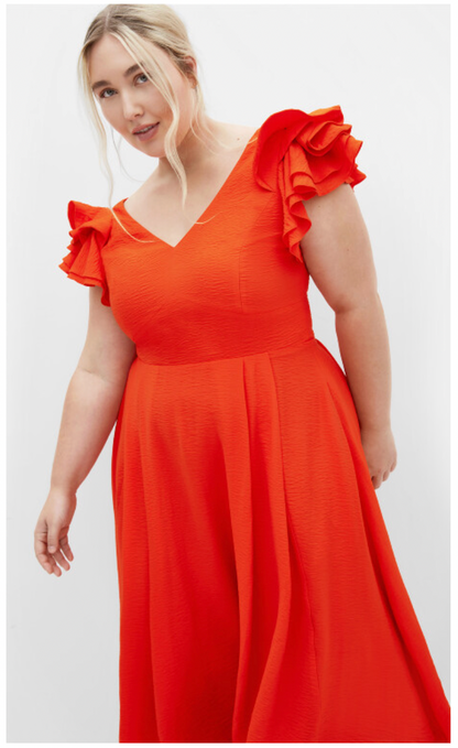 City Chic Carla Ruffle Midi Dress Plus Size XL 22 Bold Flare Satin Lined
