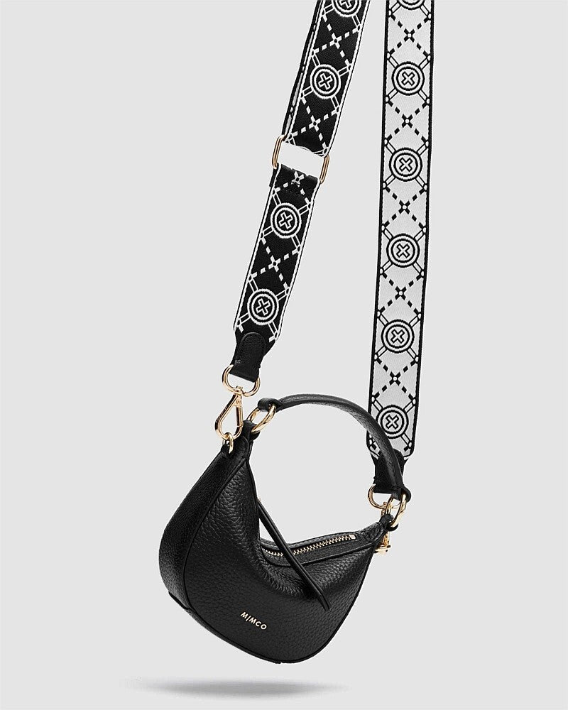 Mimco Crossbody MIM-GRAM WEBBING Bag Strap BNWT Black & white,  Gold RRP $59.95