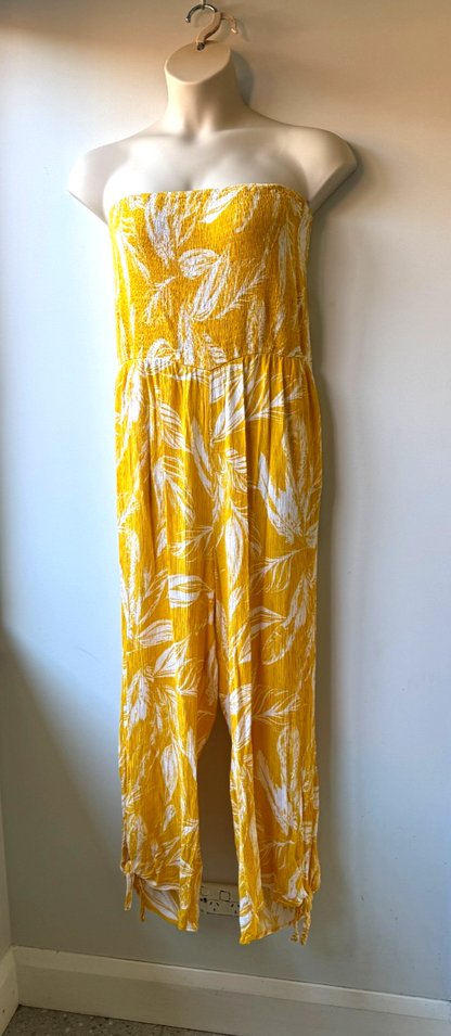 City Chic Smocked Print Jumpsuit Yellow & White Plus Size 20 (L) 🌟 RRP $140 🌟