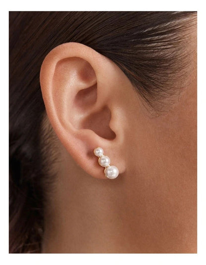 MIMCO Bow Stud Earrings Set Gold Pearl Climber Logo Studs 3 Pack RRP $99.99