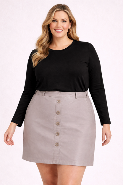 City Chic Skirt Plus Size XL 22 Tan Faux Leather Button Front Fully Lined As New
