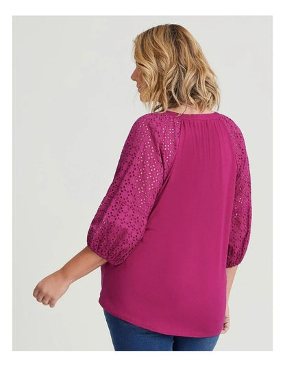Taking Shape Cotton Broderie Notch Top Pomegranate Plus Size 14 NEW RRP $110