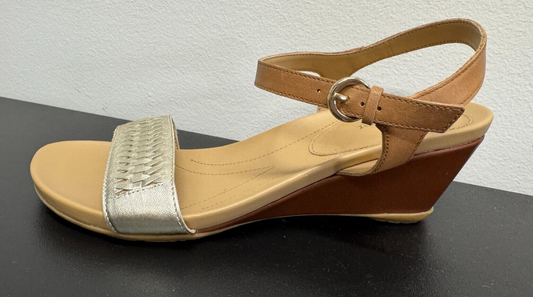 Women's Naturalizer Gold & Tan Leather Wedge Sandals size Au 10W/Eu40 NEW