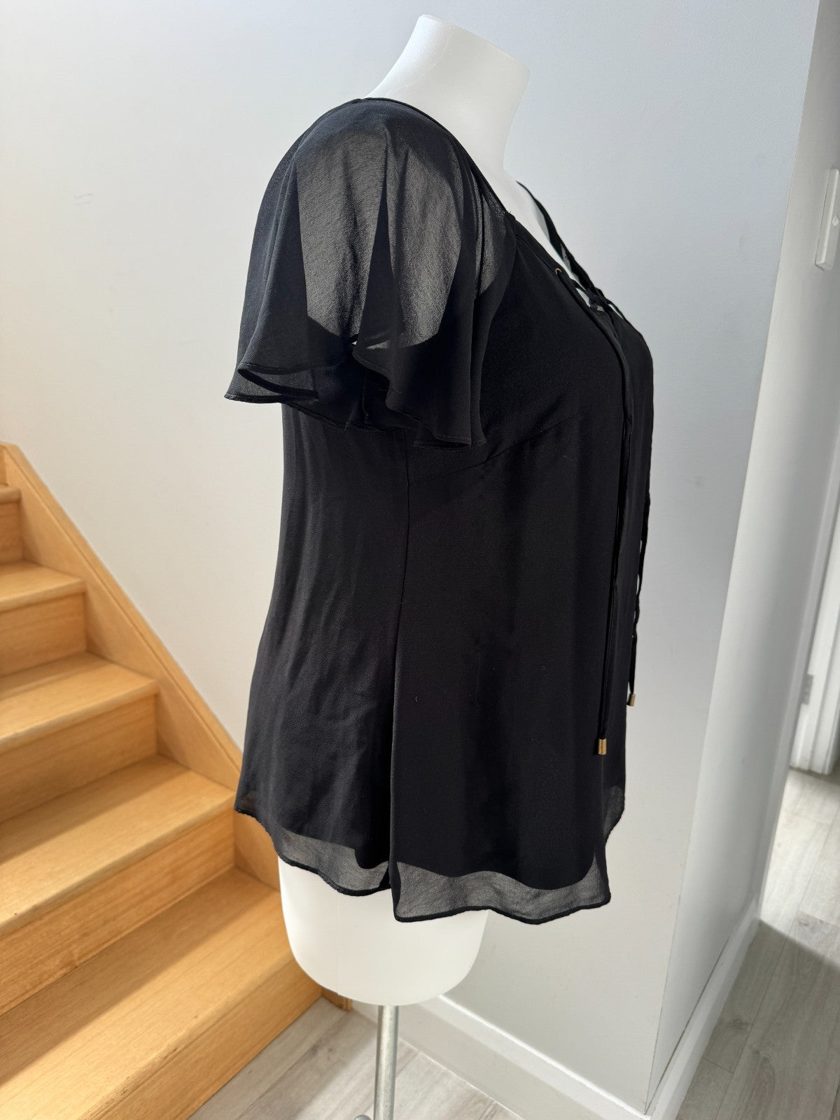 City Chic Black Lace-Up Chiffon Top Fully lined Plus Size 14🖤 Perfect day/night