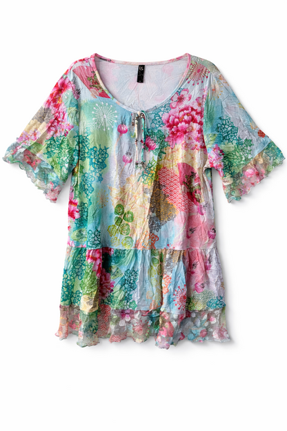 Taking Shape Dazzle Boho Lace Tunic Plus Size 12 Floral Mesh Trim Tassel Top