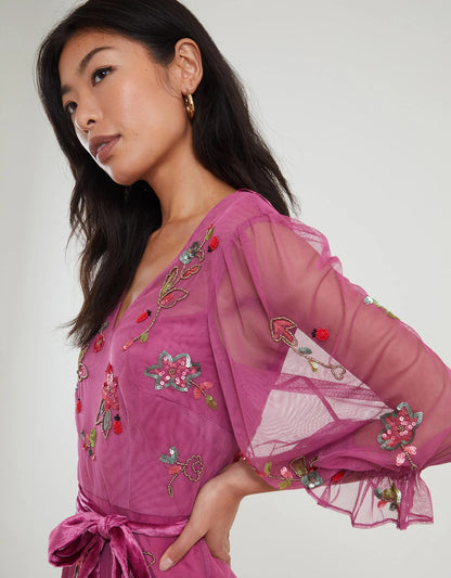 Monsoon London Sabrina Embellished Midi Dress Pink Beaded New with Tags RRP $270